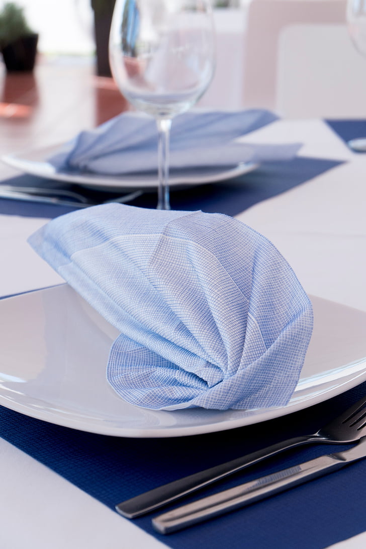 serviett, ikke vevd, restauranter, tabell, bord dekorasjon, blå, tråd