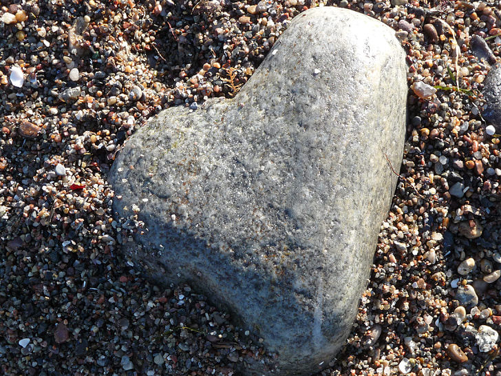 심장, 돌, 모래, 돌 심장, 갈색, 그레이, 사랑