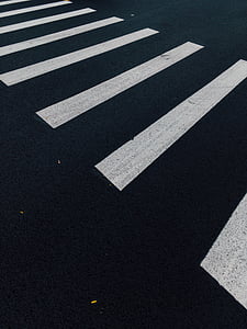 pedestrian, lane, asphalt, black and white, striped, road marking, road