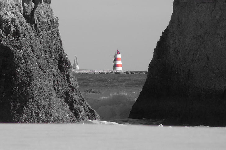 Lighthouse, Algarve, havet, Rock, Beach