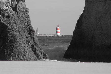 Lighthouse, Algarve, havet, Rock, stranden