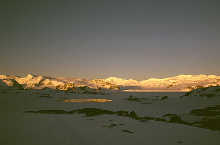 Antarktika, günbatımı, buzul
