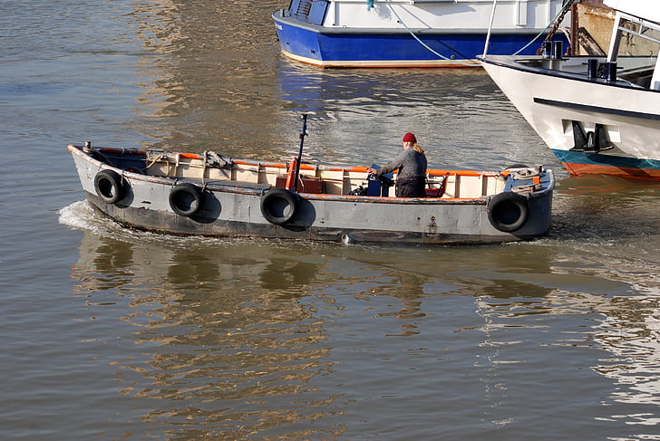 скиф, лодкаря, река, Темза, Лондон, морски кораб, вода