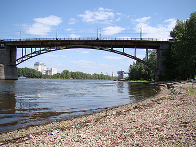 Most, řeka, Samarka, Samara, Rusko, obloha, mraky