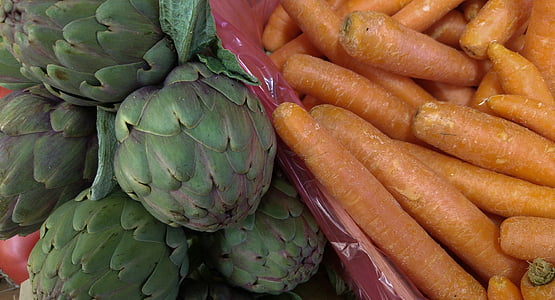 artichokes, carrots, vegetables, vegetable garden, food, vegetable, freshness