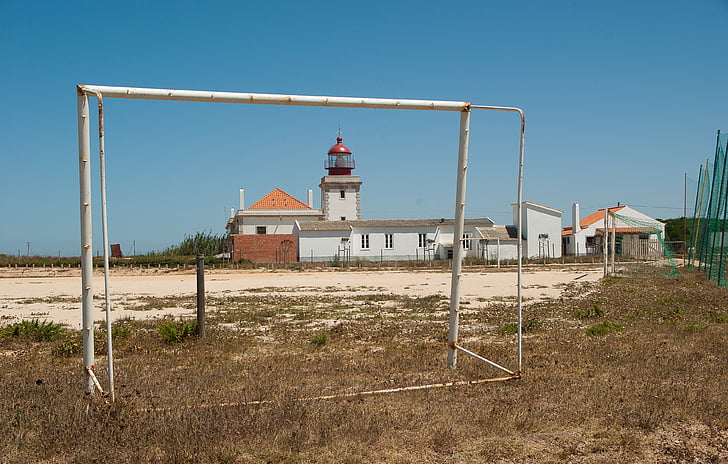 portugal, football field, sport, goal, lighthouse