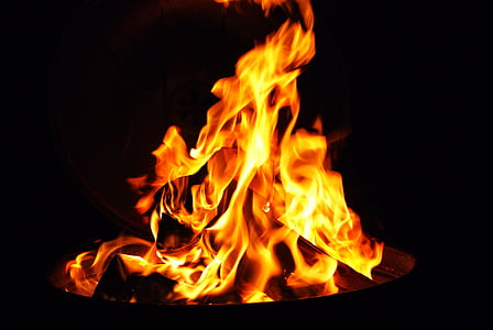 oheň, venkovní, grilování, dřevo, teplo, záře, plameny