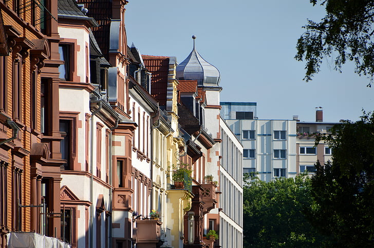 Architektura, fasáda, Weststadt, Heidelberg, budova, okno, hauswand