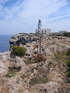 rocky coast, rock, karg, lighthouse, menorca, sea, coastline