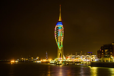 Portsmouth, nuit, nos voisins, lumière, bâtiment