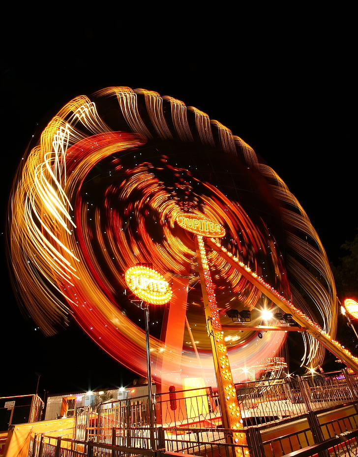 amusement park, entertainment, long exposure, great, ferris wheel, background, night
