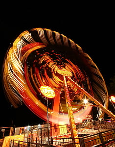 Parco di divertimenti, intrattenimento, esposizione lunga, grande, rotella di Ferris, Priorità bassa, notte