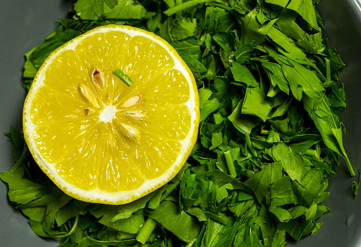 Натюрморт, Лимон, зелень, питание, свежесть, цитрусовые, лист