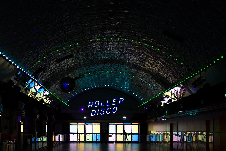 Roller, disco, vezetett, fények, Roller disco, fény, neon