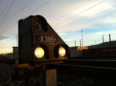 ferrocarril de, señal, estación de tren, Suiza, SBB, noche, señal de enano