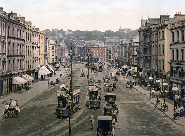 tram, ville, rue Patrick, Cork, Irlande, photochrome, scène urbaine