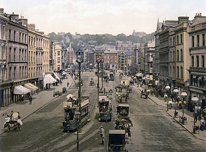 tram, ville, rue Patrick, Cork, Irlande, photochrome, scène urbaine