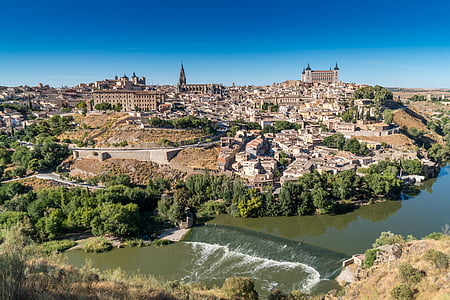 Toledo, Španělsko, krajina, cestování, řeka, město, historické