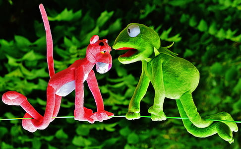 hang out, plush toys, kermit, the pink panther, toys, fun, funny