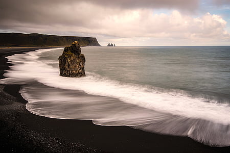 Исландия, Закат, Сумерки, мне?, океан, воды, волны
