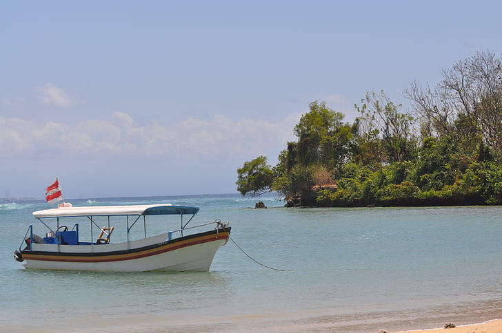 barco, mar, praia, tropical, férias, Nusa dua, Bali