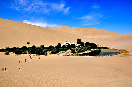 crescent lake, desert, oasis, sand, nature, sand Dune, landscape