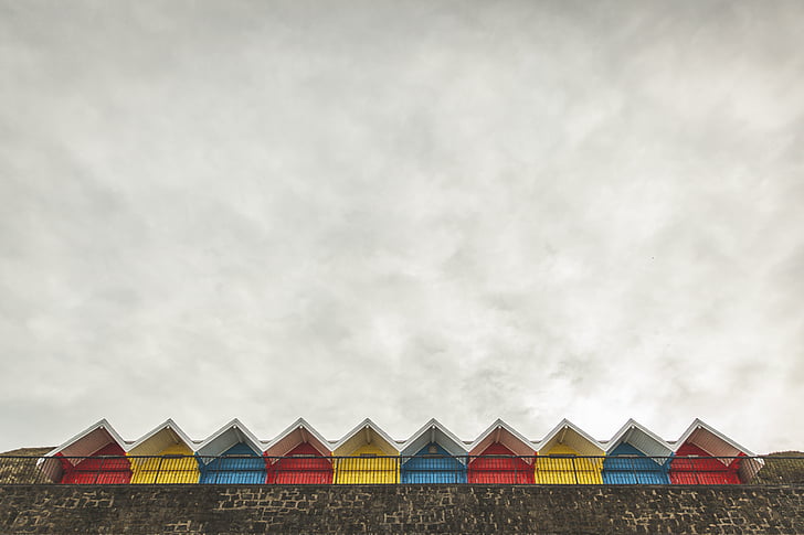 house, apartment, color, pattern, roof, clouds, sky