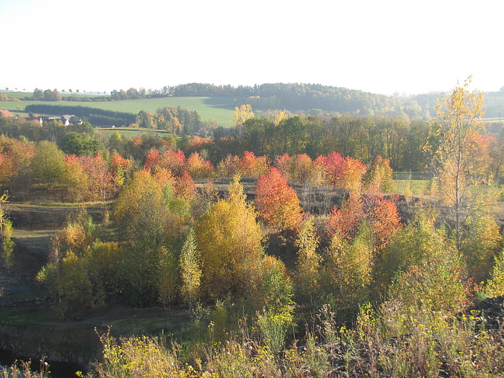 Steinbruch, Landschaft, Herbst, Hintergrund, bunte, Oktober, Bäume
