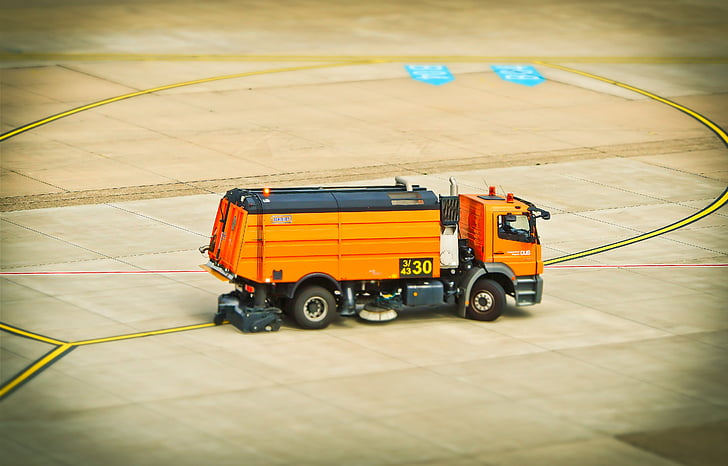 airport, prior to, miniature effect, tilt shift, mark, runway, cleaning