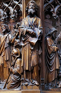 sochařství, dřevo, socha, křeslo, do kostela St jacques, Tréport, Normandie