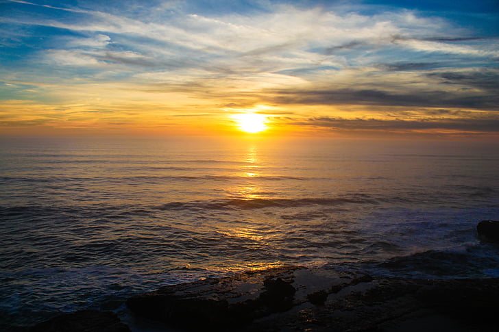 posta de sol, Oceà Pacífic, Califòrnia, EUA, oceà, del Pacífic, paisatge