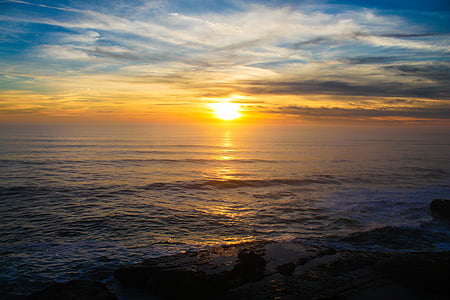 posta de sol, Oceà Pacífic, Califòrnia, EUA, oceà, del Pacífic, paisatge
