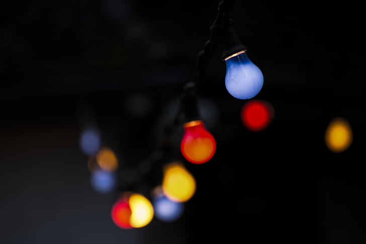 blurred, dark, design, illuminated, light bulbs, lights, christmas