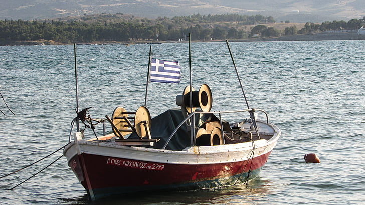 barco, mar, Verão, barco de pesca, Grécia, Volos, tradição
