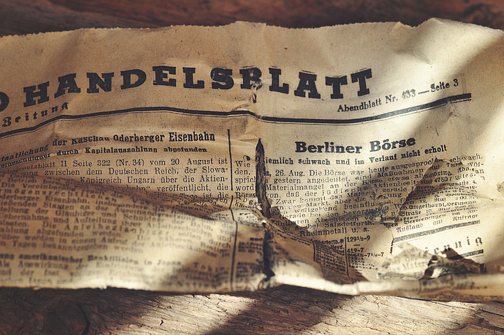 newspaper, daily newspaper, handelsblatt, font, old script, information, old