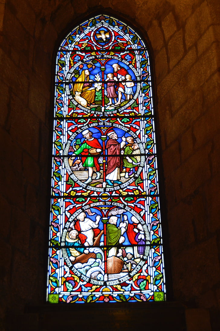 akna, kirik, Vitraaz aken, klaas, Värviline, kiriku interjöör, kristlus