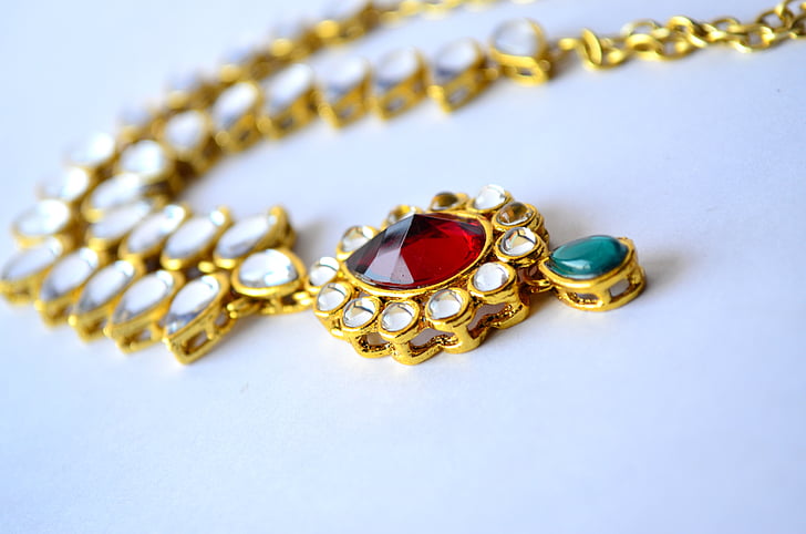 ogrlica, Indijski, nakit, zlata, razkošje, moda, lepota