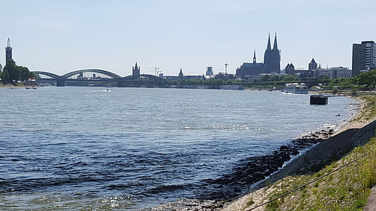 Köln, Rhen, floden Rhen, landskap, Tyskland, kyrkor, naturen