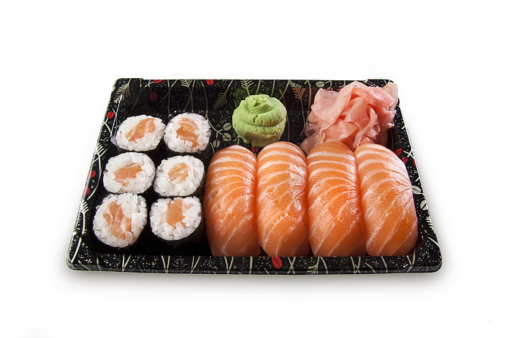 sushi, conjunt, nigiri, Maki, peix, crua, salmó