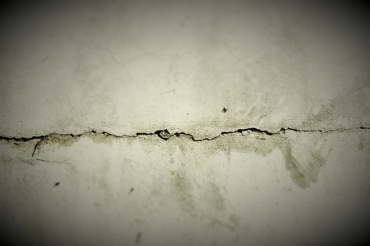 rachadura, concreto, parede de concreto, grunge, cinza, parede, danificado