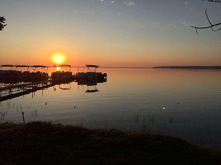zonsondergang, Michigan, Upper peninsula, Lake, water, landschap, avond