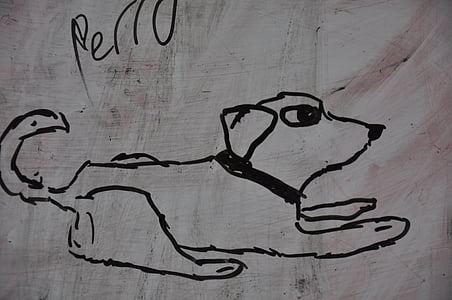 dog, drawing, child drawing, slate, marker, black and white, backgrounds