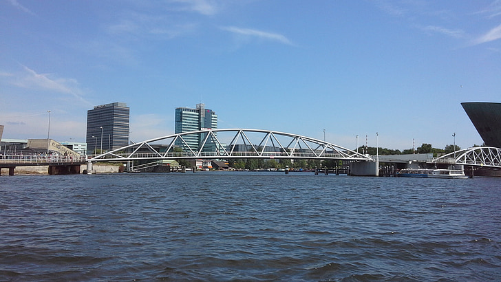 puente, Amsterdam, agua, verano