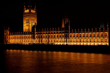 arsitektur, Britania Raya, bangunan, Kota, senja, malam, pemerintah