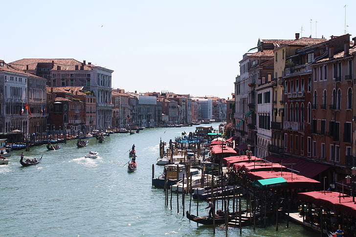 venice, channel, gondolas, italy, monuments, haven, old houses