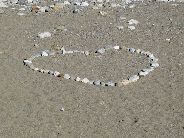 серце, пляж, пісок, камені, Кохання, свято, коханці