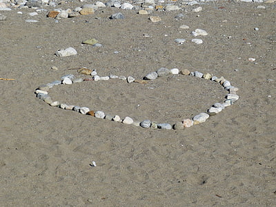 coeur, plage, sable, pierres, amour, vacances, amoureux de la