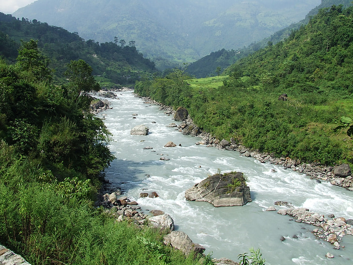 Nepal, Annapurna, Senderisme, bosc, l'estiu, muntanyes, riu