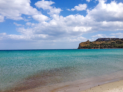 Каляри, Плажът Poetto, Сардиния, Италия, море, Средиземно море, небе