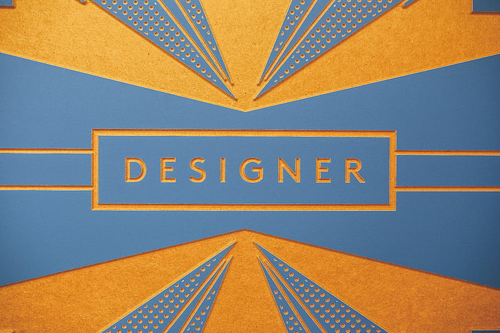 concepteur, logo, texte, bleu, jaune, communication, à l’extérieur